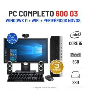 CONJUNTO PC HP 600 G3 SFF | i5-7400 | 8GB RAM | 240GB SSD COM MONITOR + ACESSORIOS