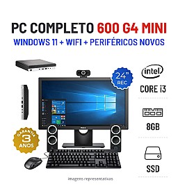 CONJUNTO PC HP 600 G4 MINI | i3-8100T | 8GB RAM | 240GB SSD COM MONITOR + ACESSORIOS