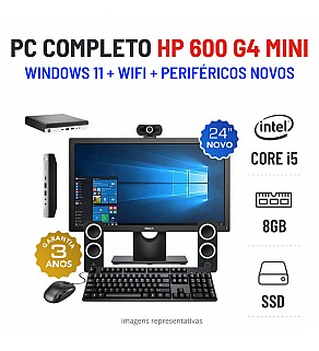 CONJUNTO PC HP 600 G4 MINI | i5-8500T | 8GB RAM | 240GB SSD COM MONITOR + ACESSORIOS