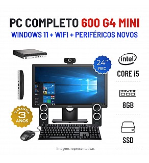 CONJUNTO PC HP 600 G4 MINI | i5-8500T | 8GB RAM | 240GB SSD COM MONITOR + ACESSORIOS