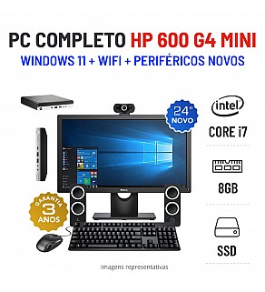 CONJUNTO PC HP 600 G4 MINI | i7-8700T | 8GB RAM| 240GB SSD COM MONITOR + ACESSORIOS