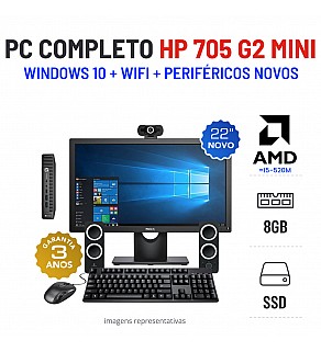 CONJUNTO HP 705 G2 MINI | AMD=I5-520M | 8GB RAM | SSD COM MONITOR + ACESSORIOS
