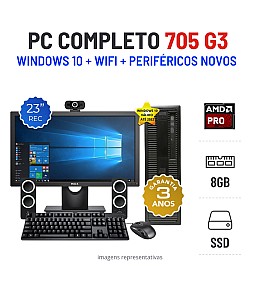 CONJUNTO ELITEDESK 705 G3 SFF | AMD PRO A10-8770 | 8GB RAM | SSD COM MONITOR + ACESSORIOS