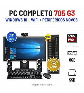 CONJUNTO ELITEDESK 705 G3 SFF | AMD PRO A10-8770 | 8GB RAM | SSD COM MONITOR + ACESSORIOS