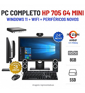 CONJUNTO PC HP 705 G4 MINI | RYZEN 5 PRO 2400G= I7-7700HQ | 8GB RAM | 240GB SSD COM MONITOR + ACESSORIOS