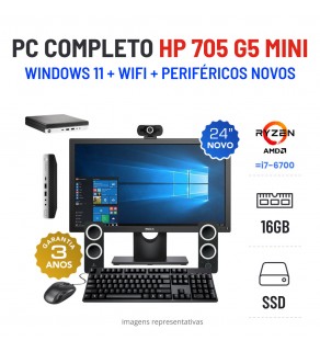 CONJUNTO PC HP 705 G5 MINI | RYZEN=I7-6700 | 16GB RAM | 240GB SSD | VEGA 11 COM MONITOR + ACESSORIOS