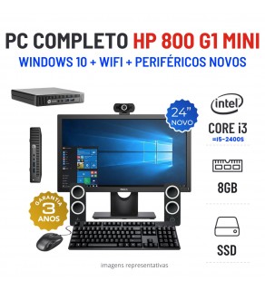 CONJUNTO PC HP 800 G1 MINI | i3=I5-2400S | 8GB RAM | 240GB SSD COM MONITOR + ACESSORIOS