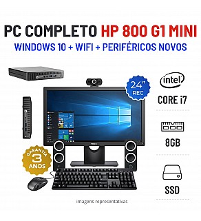CONJUNTO PC HP 800 G1 MINI | i7-4785T | 8GB RAM | 240GB SSD COM MONITOR + ACESSORIOS