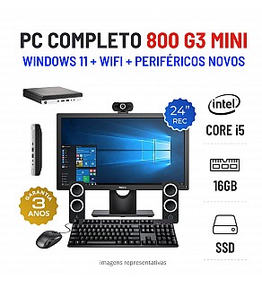 CONJUNTO PC HP 800 G3 MICRO/MINI | i5-7600T | 16GB RAM | 240GB SSD COM MONITOR + ACESSORIOS