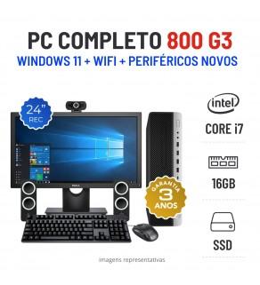 CONJUNTO HP 800 G3 SFF | i7-7700 | 16GB RAM | 240GB SSD COM MONITOR + ACESSORIOS