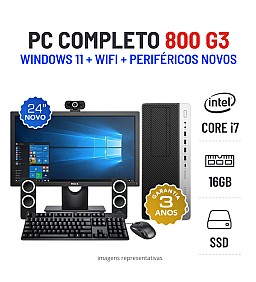 CONJUNTO PC HP 800 G3 TOWER | i7-6700 | 16GB RAM | 480GB SSD COM MONITOR + ACESSORIOS