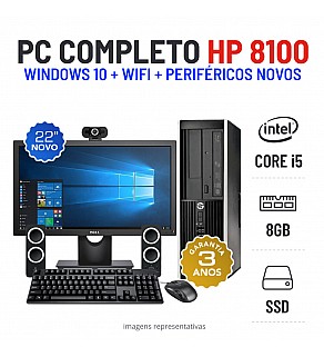 CONJUNTO PC HP 8100 SSF | i5-650 | 8GB | SSD COM MONITOR + ACESSORIOS