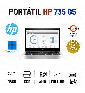 HP ELITEBOOK FINO 735 G5 13.3" RYZEN 7 PRO 2700U=I7-8550U 16GB RAM 512GB SSD VEGA 10 BATERIA NOVA