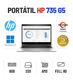 HP ELITEBOOK FINO 735 G5 | 13.3" FULLHD | RYZEN 3 PRO 2300U=I5-8250U | 8GB RAM | SSD | VEGA 6