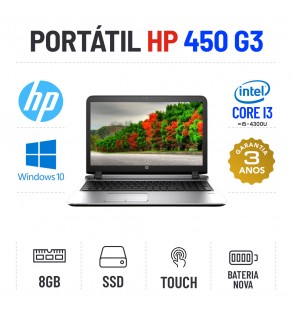 HP PROBOOK 450 G3 | 15.6'' TOUCH | I3-6100U=I5-4300U | 8GB RAM | 240GB SSD | BATERIA NOVA