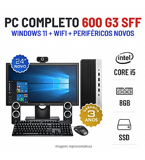 CONJUNTO PC HP 600 G3 SFF | i5-6500 | 8GB RAM | 240GB SSD COM MONITOR + ACESSORIOS