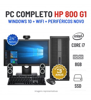 CONJUNTO PC HP 800 G1 TOWER | i7-4790 | 8GB RAM | 240GB SSD COM MONITOR + ACESSÓRIOS