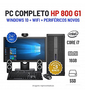 CONJUNTO PC HP 800 G1 TOWER | i7-4770 | 16GB RAM | 240GB SSD COM MONITOR + ACESSÓRIOS