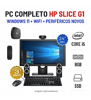 CONJUNTO PC HP SLICE G1 MINI/TINY | i5-7400T | 8GB RAM | 240GB SSD COM MONITOR + ACESSORIOS