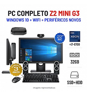 CONJUNTO PC HP Z2 G3 MICRO/MINI XEON=I7-8700 32GB RAM SSD+HDD QUADRO M620 2GB COM MONITOR + ACESSORIOS