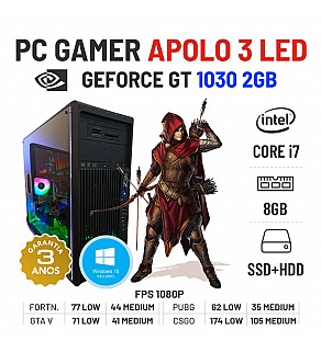 PC GAMER APOLO 3 LED GT1030-2GB I7-3770 8GB RAM SSD+HDD