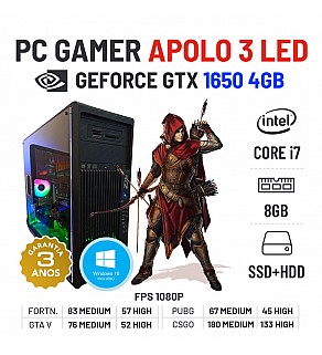 PC GAMER APOLO 3 LED GTX1650-4GB I7-3770 8GB RAM SSD+HDD