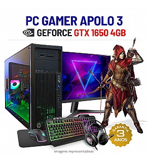 CONJUNTO GAMER APOLO 3 LED GTX1650-4GB 8GB RAM SSD+HDD COM MONITOR + ACESSÓRIOS