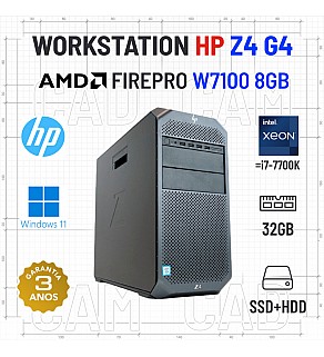 WORKSTATION HP Z4 G4 TOWER | W-2133=I7-7700K | 32GB RAM | SSD+HDD | FIREPRO W7100 8GB