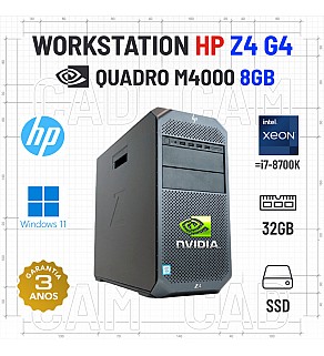 WORKSTATION HP Z4 G4 TOWER | W-2125=I7-7700K | 32GB RAM | 512GB SSD | QUADRO M4000 8GB