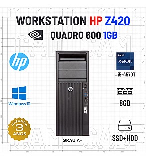 WORKSTATION HP Z420 XEON 8GB SSD+HDD QUADRO 600