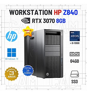 WORKSTATION HP Z840 | DUPLO XEON 28 CORES SUPERIOR A i9-10900 | 64GB RAM | 2TB SSD | RTX3070-8GB