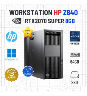 WORKSTATION HP Z480 | DUPLO XEON 36 CORES SUPERIOR A i9-9900K | 64GB RAM | 960GB SSD | RTX2070SUPER 8GB