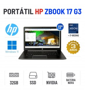 HP ZBOOK 17 G3 | 17" | XEON=i7-6820HQ | 32GB RAM | 480GB SSD | QUADRO M3000M 4GB | BATERIA NOVA