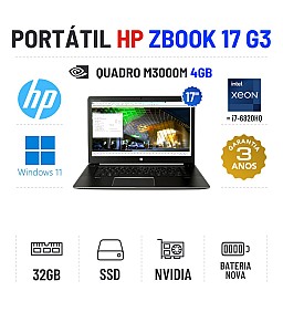 HP ZBOOK 17 G3 | 17.3" FULLHD | XEON=i7-6820HQ | 32GB RAM | 480GB SSD | QUADRO M3000M 4GB | BATERIA NOVA