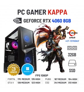 PC GAMER KAPPA NOVO | RTX4060-8GB | RYZEN=i7-11700KF | 32GB RAM | 960GB SSD