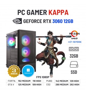 PC GAMER KAPPA NOVO | RTX3060-12GB | RYZEN=i7-10700K | 32GB RAM | 960GB SSD