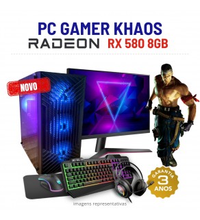 CONJUNTO GAMER KHAOS | RX580-8GB | XEON 10 CORES SUPERIOR I7-9700 | 32GB RAM | 480GB SSD COM MONITOR + ACESSORIOS