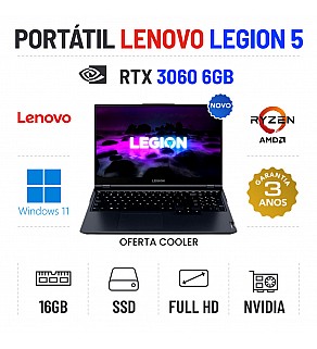 LENOVO LEGION 5 | 15.6'' FULLHD | RYZEN 5 5600H | 16GB RAM | 480GB SSD | RTX 3060 6GB OFERTA COOLER P/PORTÁTIL
