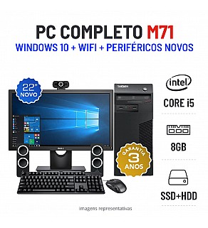 CONJUNTO PC LENOVO M71 | I5-2400 | 8GB RAM | SSD+HDD COM MONITOR + ACESSORIOS