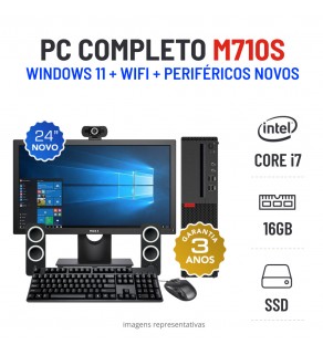 CONJUNTO PC LENOVO M710S SFF | i7-7700 | 16GB RAM | 480GB SSD | GT710 COM MONITOR + ACESSORIOS