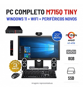 CONJUNTO PC LENOVO M715Q MINI/TINY | RYZEN 5 2400GE=I7-4770 | 8GB RAM | 240GB SSD COM MONITOR + ACESSORIOS
