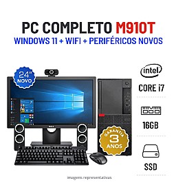 CONJUNTO PC LENOVO M910T TOWER | i7-7700 | 16GB RAM | 480GB SSD COM MONITOR + ACESSORIOS