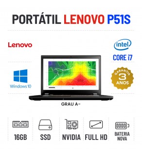 LENOVO P51S 15.6" FULLHD i7-7500U 16GB RAM 512GB SSD QUADRO M520 2GB BATERIA NOVA