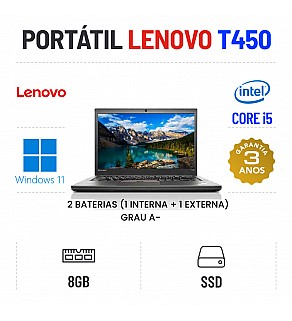 LENOVO THINKPAD T450 14.1" I5-5300u 8GB RAM 120GB SSD 2 Baterias (1 interna + 1 externa)