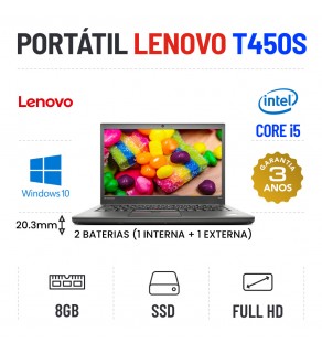 LENOVO FINO T450S 14.1'' FULLHD i5-5300u 8GB 240GB SSD 2 Baterias (1 interna + 1 externa) = MAIOR AUTONOMIA