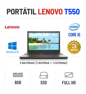 LENOVO THINKPAD T550 15.6" FULLHD i5-5300U 8GB RAM 240GB SSD 2 Baterias ( 1 interna + 1 externa )
