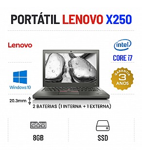 LENOVO X250 12.5" i7-5600U 8GB RAM 240GB SSD 2 Baterias (1 interna + 1 externa)
