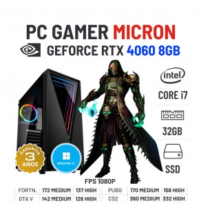 PC GAMER MICRON NOVO | RTX4060-8GB | i7-11700KF | 32GB RAM | 960GB SSD