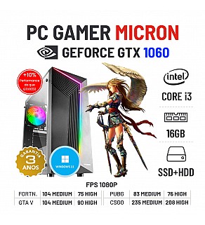 PC GAMER NOVO MICRON GTX1060 i3-10105F 16GB RAM SSD+HDD