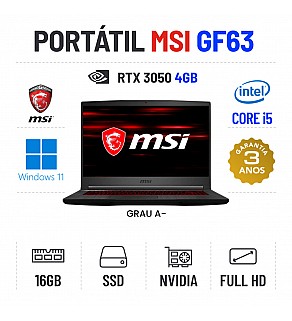 MSI GF63 | 15.6'' FULLHD 144Hz | i5-11400H | 16GB RAM | 512GB SSD | RTX 3050 4GB 